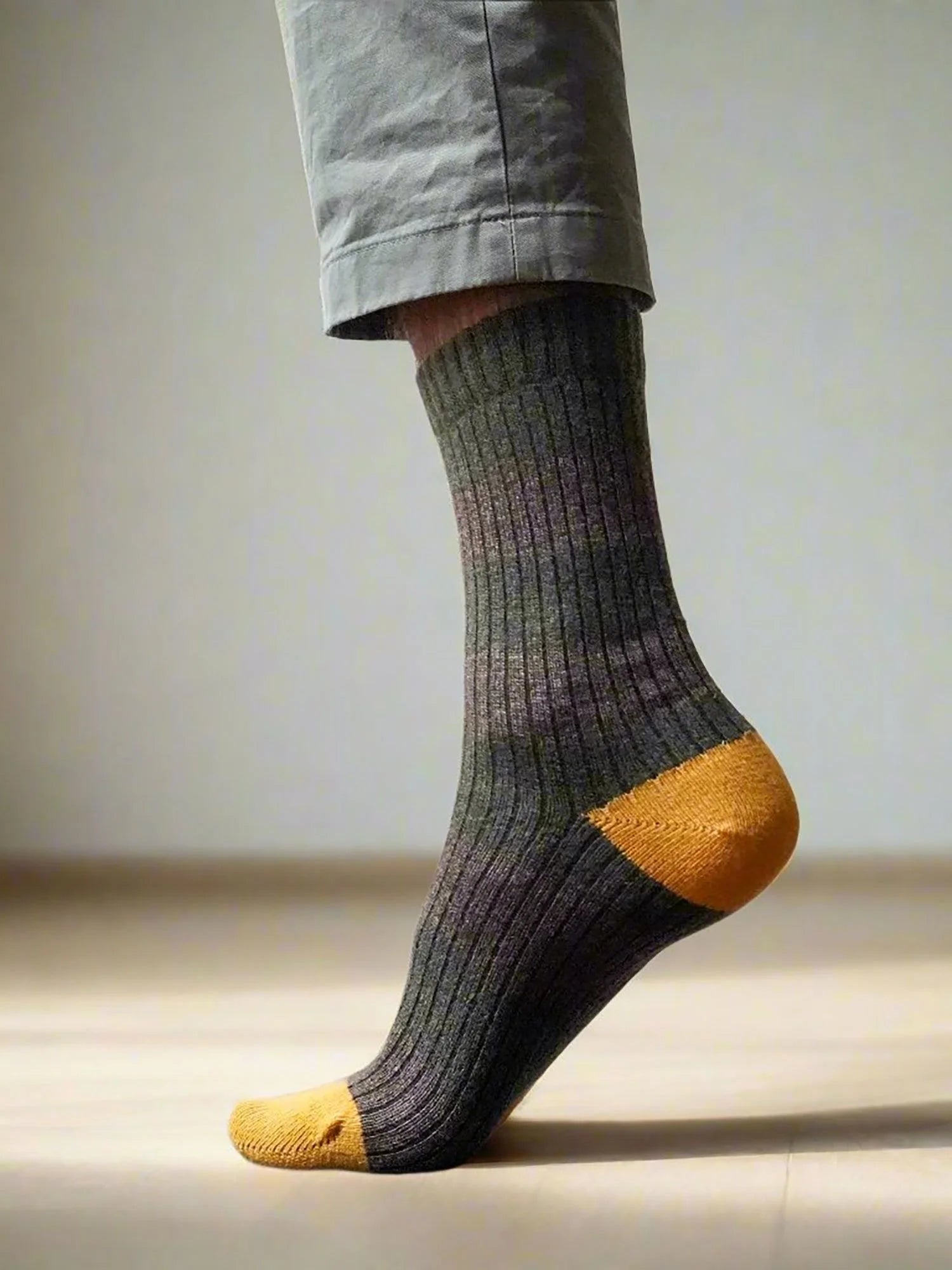 KLUE Merino Wool socks with Stripes | Khaki-Yellow