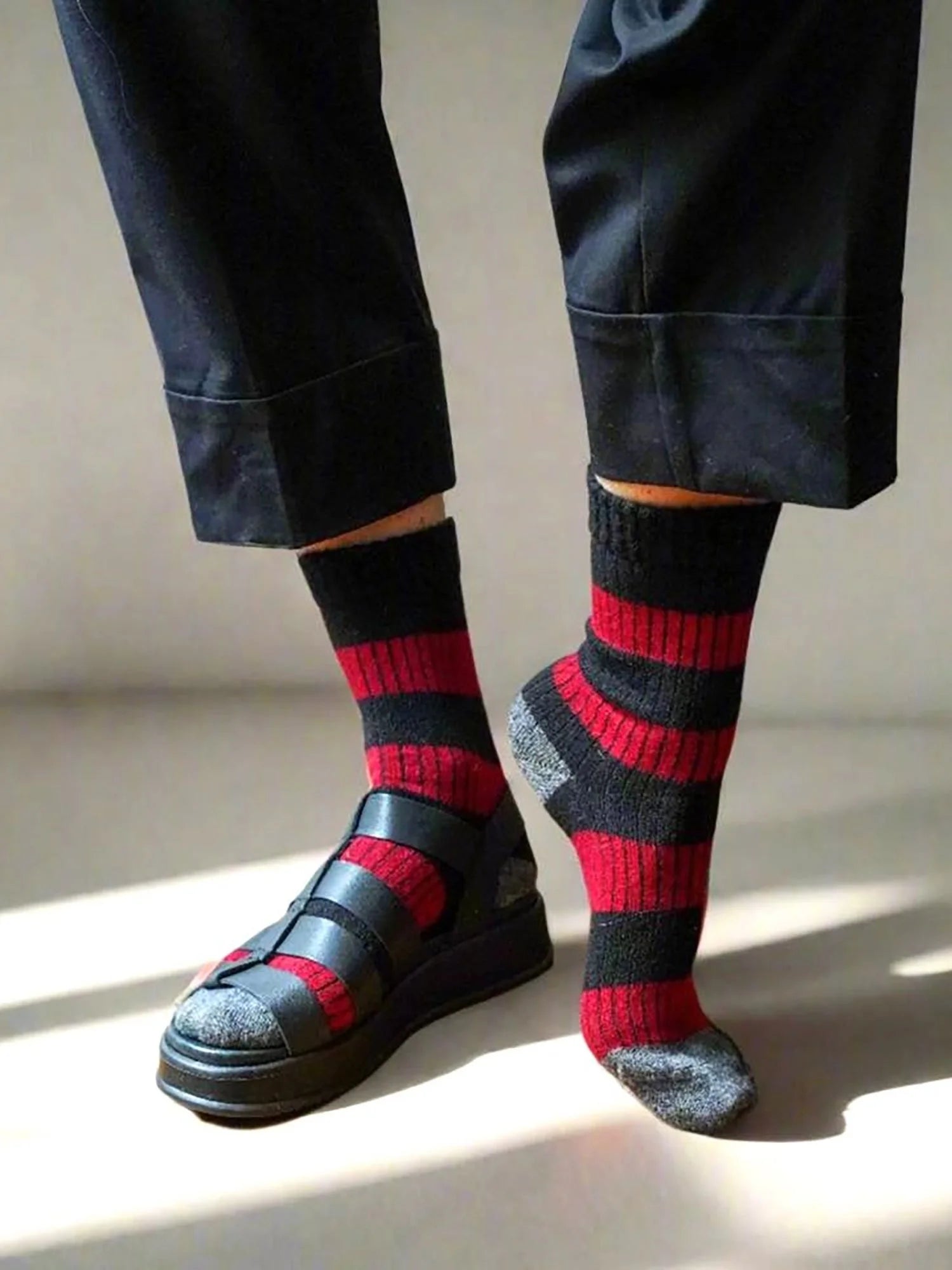 KLUE Merino Wool socks with Stripes | Khaki-Yellow