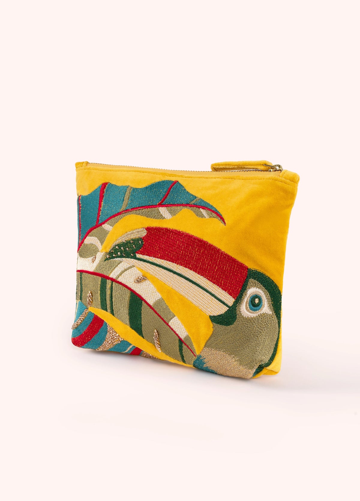 Powder Mid Sized Embroidered Zip Pouch