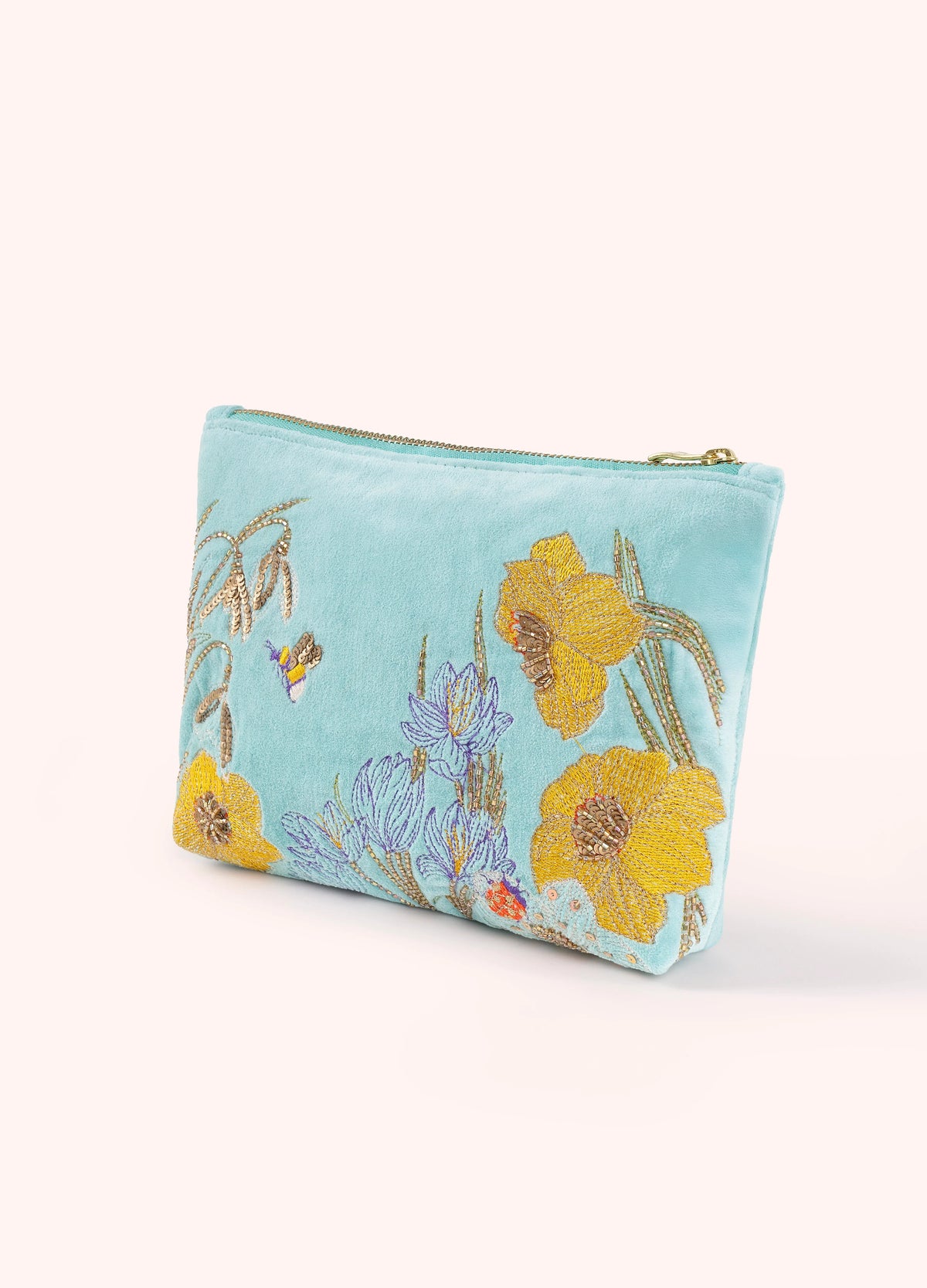 Powder Mid Sized Embroidered Zip Pouch